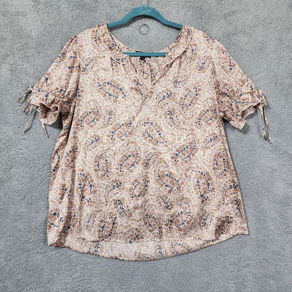 Haver London Plus Size 1X Floral Paisley Ruffle‎ Sleeves & Neckline Silk Feel